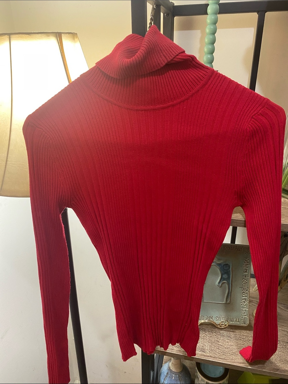 No Boundaries Red Ribbed Turtleneck Sweater